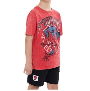 Boys Marvel Spiderman Short Set, Red And Black